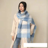 Thick Warm Winter Scarf  New Women Plaid Design Pashmina Shawls Cashmere Shawl Lady Wrap Tassel Scarves Knitted Men Foulard