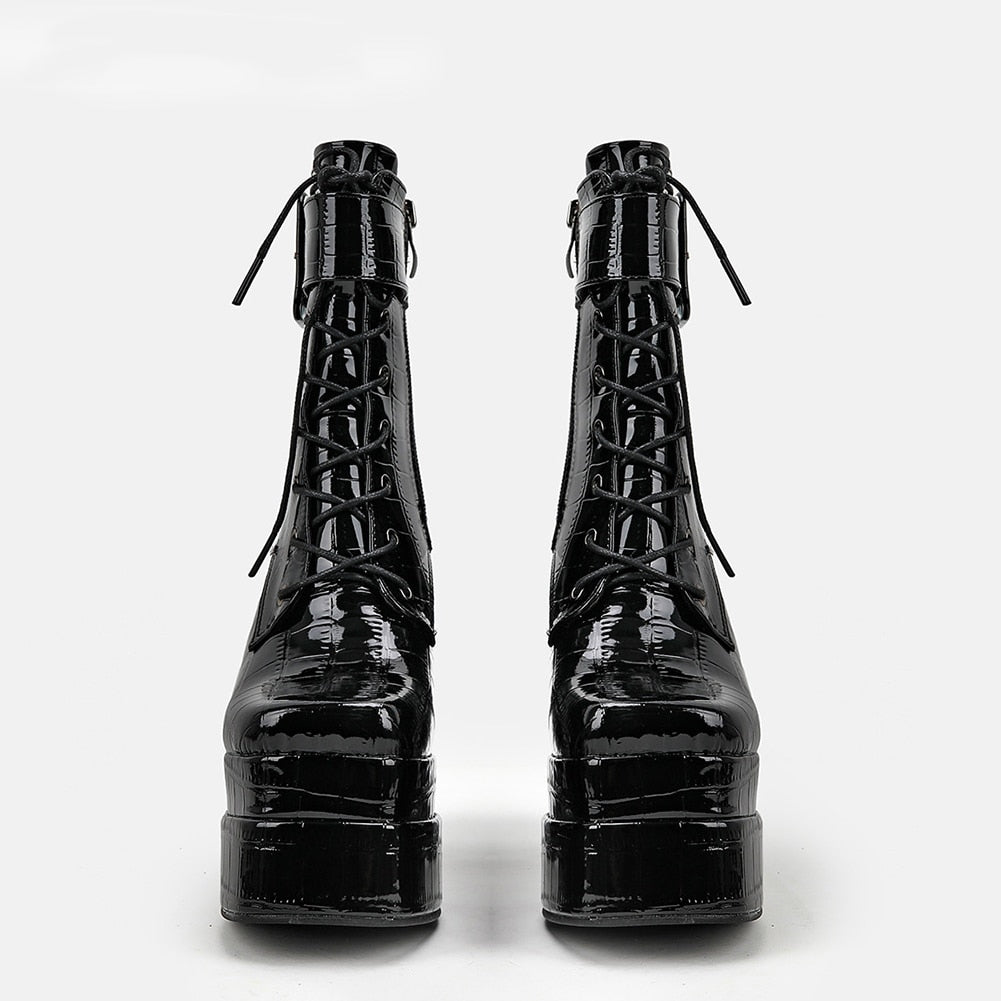 goosudu  Platform Ankle Boots For Women Lace Up Brand New Chunky Heel Fashion Sexy High Quality Shoes Buckle Autumn Popular New