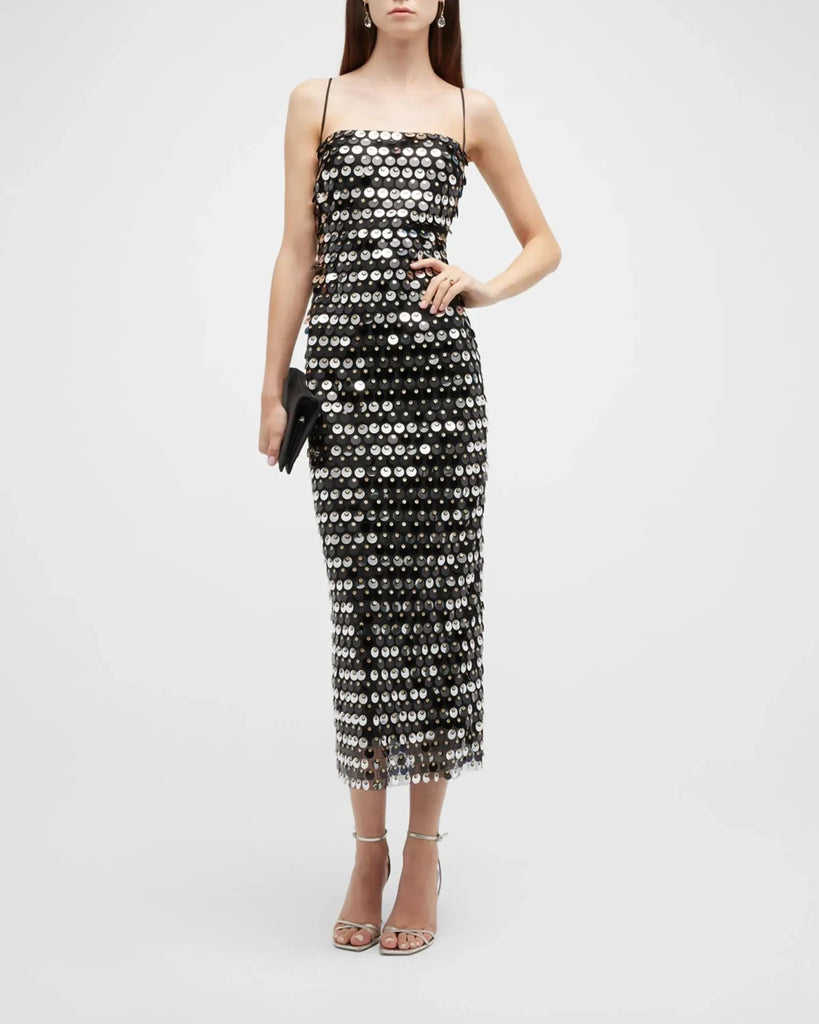 Elegant Sparkling Slim Sequin Dress Women High Quality Backless Spaghetti Strap Party Dresses New Chic Lady Long