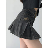 Summer New Denim Short Skirt Women Retro Sexy High Waist A-line Pleated Skirt Ladies Korean Fashion Hot Girl Style Skirt