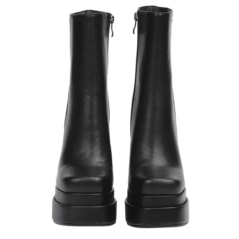woloong New Ankle Boots Women Quality Platform Boots Female Fashion Short Boot Black Chunky High Heel Women Shoes Big Size 41