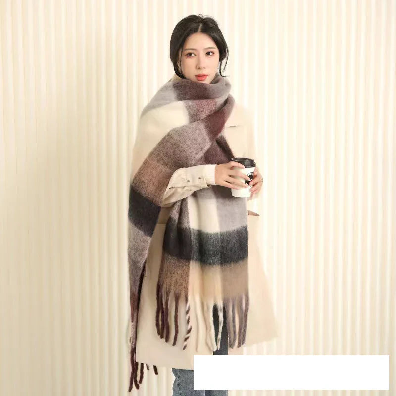 Thick Warm Winter Scarf  New Women Plaid Design Pashmina Shawls Cashmere Shawl Lady Wrap Tassel Scarves Knitted Men Foulard