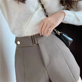 Shorts Women Elegant Korean Style Trendy Office Simple High Waist All-match Mature Tender Ladies Spring Pure Color New Design