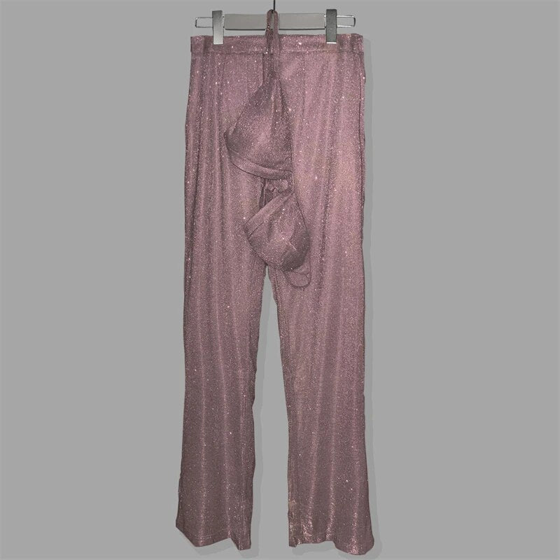 Glitter Silver Party Two Piece Pants Set Women Club Night Outfits Fashion Sparkly Blazer Matching Sets Femme Tracksuit
