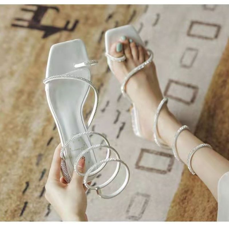 Summer New Women's Sandals Fashion Luxury Rhinestone Butterfly Snake Surround Chunky Heel Banquet Shoes
