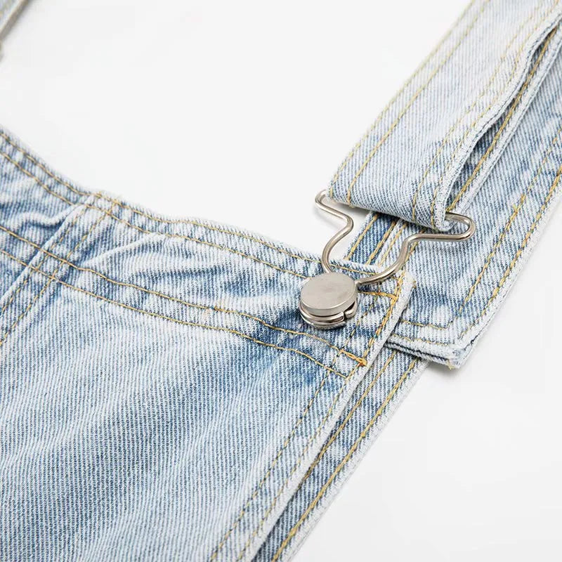 Vintage Denim Overalls for Women Baggy Jeans Spring Summer Casual Jumpsuits High Waist Straight Trousers Cargo Pants Female