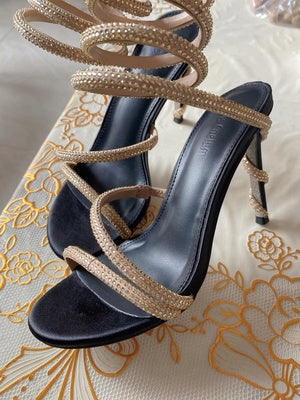 woloong  Red\Black\White Serpentine Winding Crystal Sandals Women Rhinestones Ankle Laces Stiletto Summer Pump Luxury New Party Fit Shoes