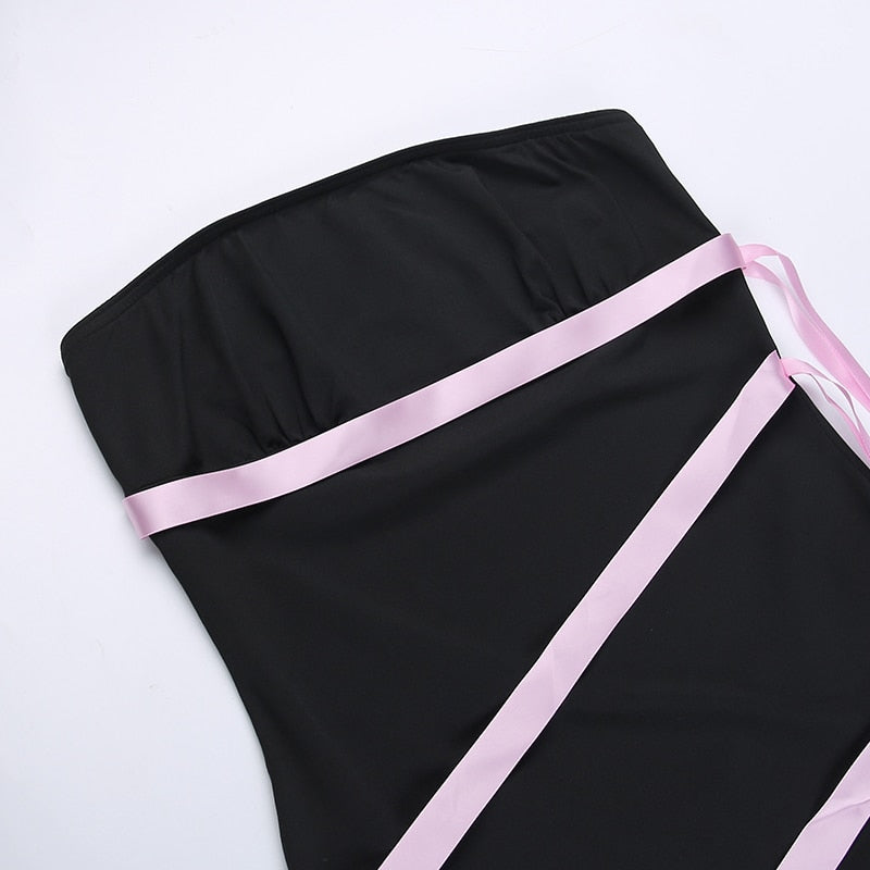 Sexy Slim Backless Ribbon Strapless Short Dress For Women Summer New Solid Color Irregular High Waist Fashion Dresses