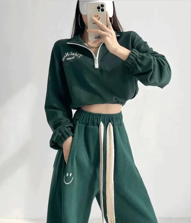 Women Y2k Tracksuit Sweatpants 2 Pieces Sets Womens Hoodies and Trousers Sports Suit Zip Crop Top Sweatshirts Pants Outfits