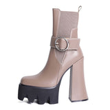 Spring and Autumn New Thick Heel Waterproof Platform Square Toe Short Boots Green Fashion Women's Boots Genuine Leather