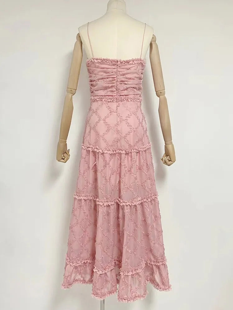 Temperament Solid Long Dresses For Women Square Collar Sleeveless Backless Spliced Edible Tree Fungus Folds Dress Female new