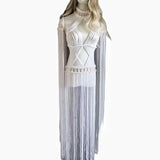 Tassel Hand Crochet Knitted Women Bikini Cover Ups  Summer Holiday Beach Bathing Suit Sexy Hollow Out Skirts Matching Set