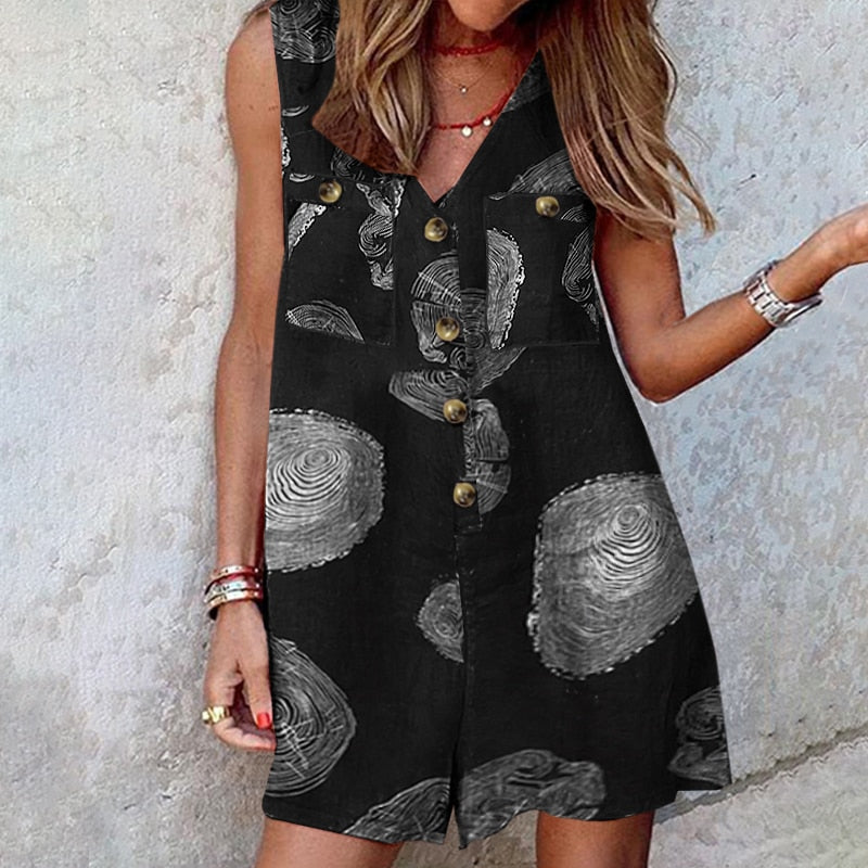 goosudu  Stylish Women V Neck Sleeveless Rompers Summer Jumpsuits Short Playsuits Casual Solid Loose Beach Overalls Oversized