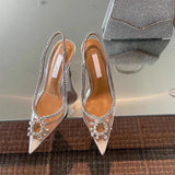 Spring and summer new European and American pointed high heels transparent rhinestone fashion sandals
