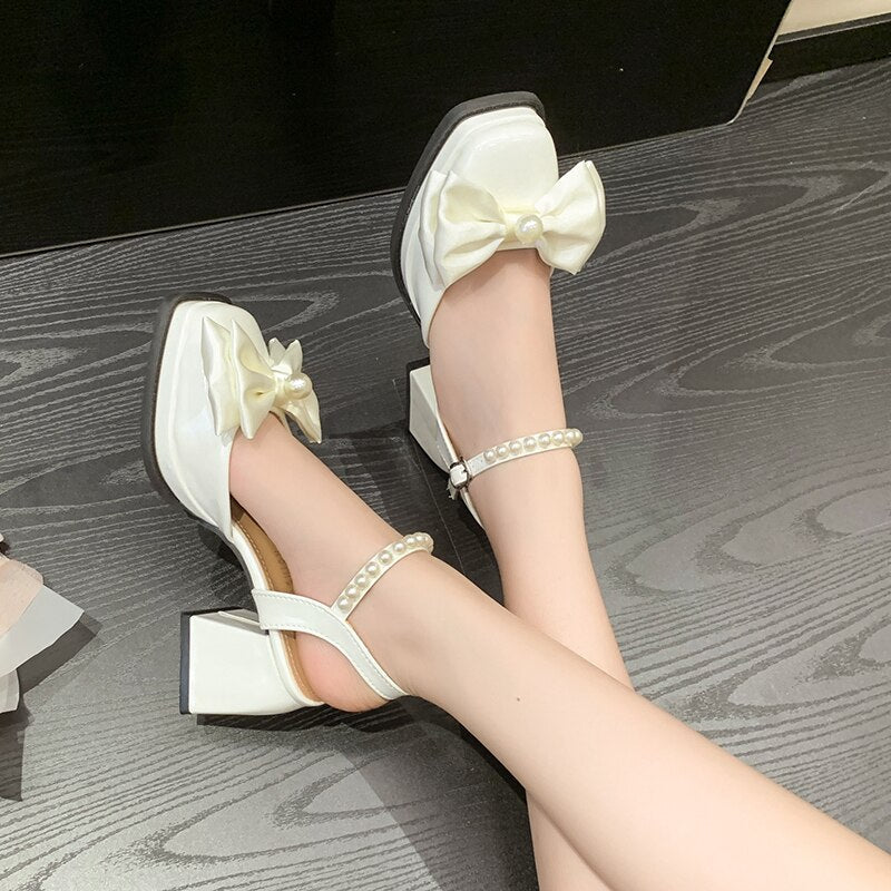 woloong  New Women Fashion High Heels Womens Spring Korean Style Versatile Closed Toe Sandals Mary Jane Chunky Heel Pumps