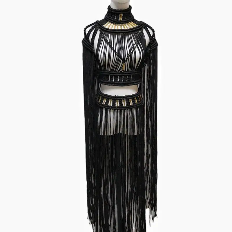 Tassel Hand Crochet Knitted Women Bikini Cover Ups  Summer Holiday Beach Bathing Suit Sexy Hollow Out Skirts Matching Set