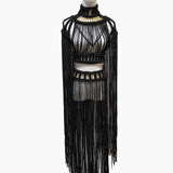 Tassel Hand Crochet Knitted Women Bikini Cover Ups  Summer Holiday Beach Bathing Suit Sexy Hollow Out Skirts Matching Set