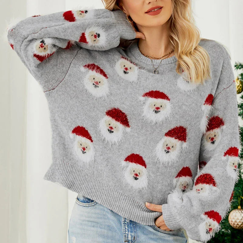 Ladies Cute Sweater Autumn/Winter New O-Neck Lantern Sleeve Loose Knitted Tops Traf Pullover Father Christmas Sweaters New Year