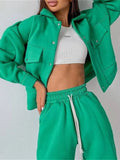 Women's WarmTwo Piece Sets Oversized Sportwear Collar Jacket And Drawstring Trouser Autumn Winter Suits For Women