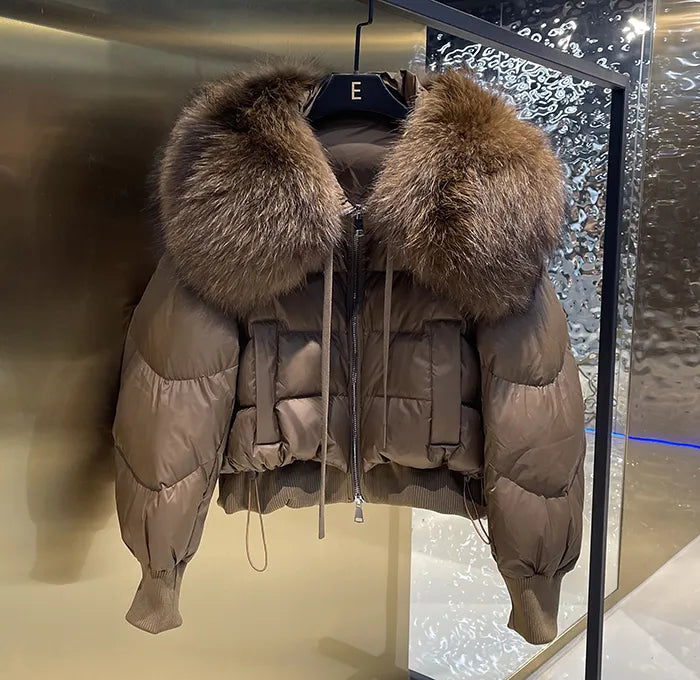 European Version Winter New Light Luxury All-match Big Fur Collar Loose Women's Long-Sleeved Bread Korean Version Down Jack