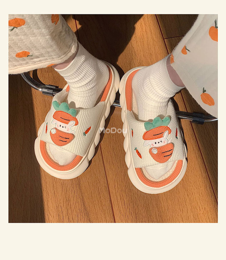 woloong  Four Season Home Non Slip Thick Sole Mute Hemp Cotton Women Slippers Cute Cartoon Shape Men Indoor Shoes New Arrival