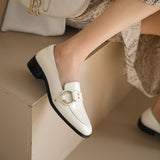 woloong   Spring New Genuine Leather Women Shoes Fashion Retro Slip-On Loafers Shoes Square Toe Shoes Woman Zapatos De Mujer Flats