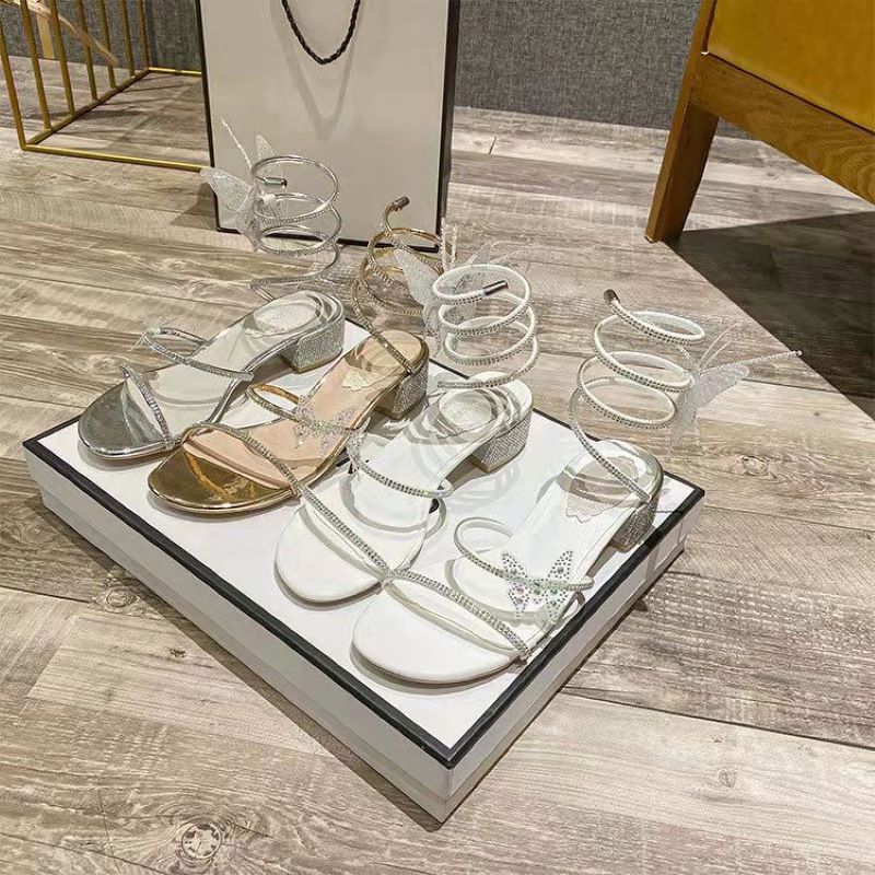 Summer New Women's Sandals Fashion Luxury Rhinestone Butterfly Snake Surround Chunky Heel Banquet Shoes