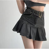 Summer New Denim Short Skirt Women Retro Sexy High Waist A-line Pleated Skirt Ladies Korean Fashion Hot Girl Style Skirt