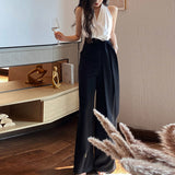 French Elegant Jumpsuits Women Casual Sleeveless Black and White Crop Tops + Loose Pants Office Lady Korean Clothing Summer