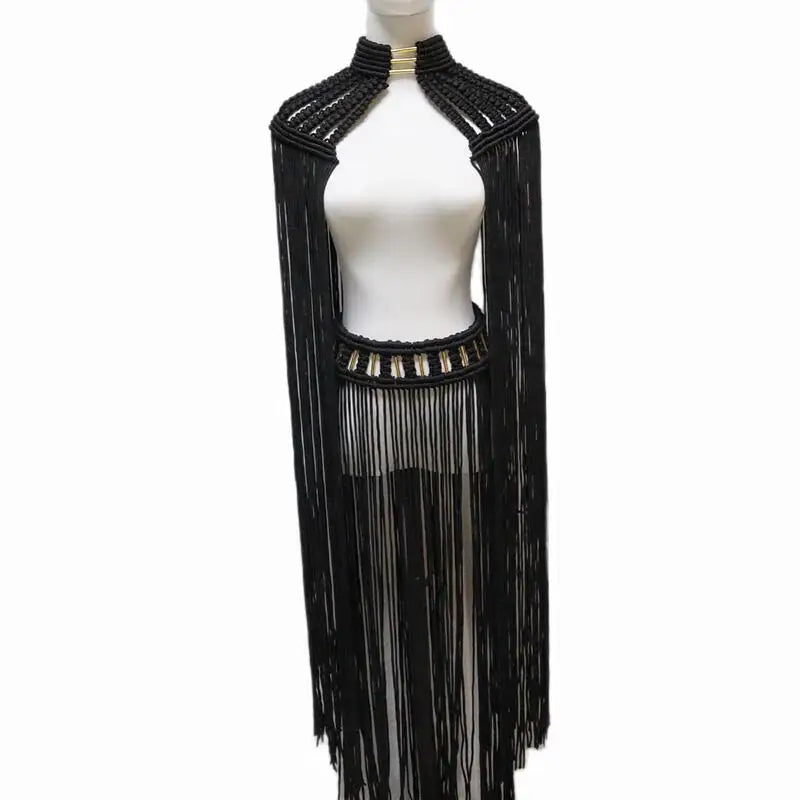 Tassel Hand Crochet Knitted Women Bikini Cover Ups  Summer Holiday Beach Bathing Suit Sexy Hollow Out Skirts Matching Set