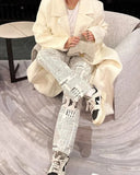 Fashion Newspaper Letter Printed Straight Denim Pants New Streetwear High Waist All-Match Jeans for Women Trousers