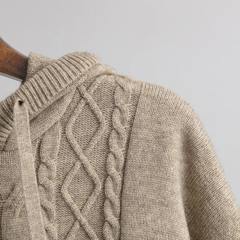 goosudu Drawstring Hooded Women Knitted Sets Irregular Loose Sweater+Casual Wide Leg Long Pants Winter Warm Two Pieces Suits