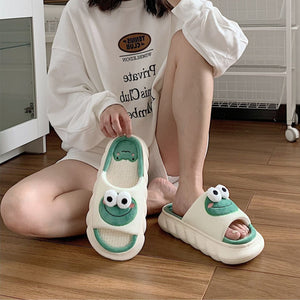 woloong  Four Season Home Non Slip Thick Sole Mute Hemp Cotton Women Slippers Cute Cartoon Shape Men Indoor Shoes New Arrival
