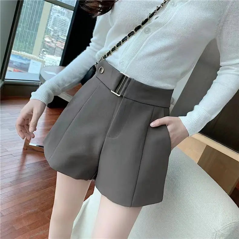 Shorts Women Elegant Korean Style Trendy Office Simple High Waist All-match Mature Tender Ladies Spring Pure Color New Design
