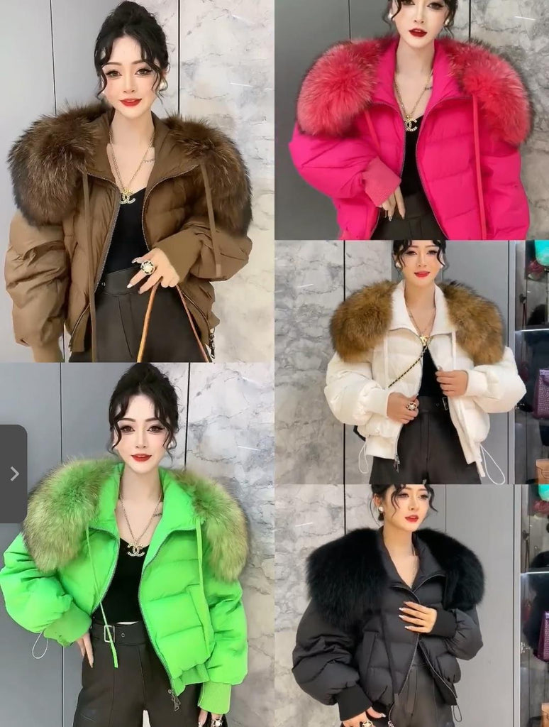 European Version Winter New Light Luxury All-match Big Fur Collar Loose Women's Long-Sleeved Bread Korean Version Down Jack