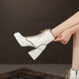 woloong  Thick Heel  Boots Autumn Winter New Fashion Side Zipper Lace Non-slip Waterproof Platform Thick-soled Women's Boots ANKLE