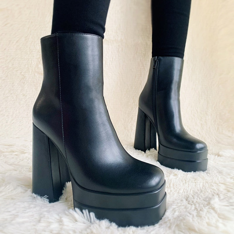 woloong New Ankle Boots Women Quality Platform Boots Female Fashion Short Boot Black Chunky High Heel Women Shoes Big Size 41