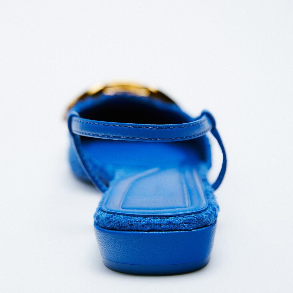 woloong  Brand Fashion Women Shoes Spring Summer New Blue Back Empty Personality Sandals Metal Decoration Flat All-match Mules