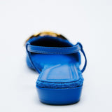 woloong  Brand Fashion Women Shoes Spring Summer New Blue Back Empty Personality Sandals Metal Decoration Flat All-match Mules
