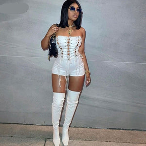 goosudu Lace Up Sexy Jumpsuit Women Club Outfits Elegant Romper Shorts Jumpsuit Bodycon Playsuit One Piece Summer Overalls for Women