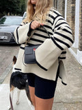 Winter Women’s Long Sleeves Knit Sweater Turtleneck Striped Print Loose Pullover Tops New Autumn Oversized Sweater