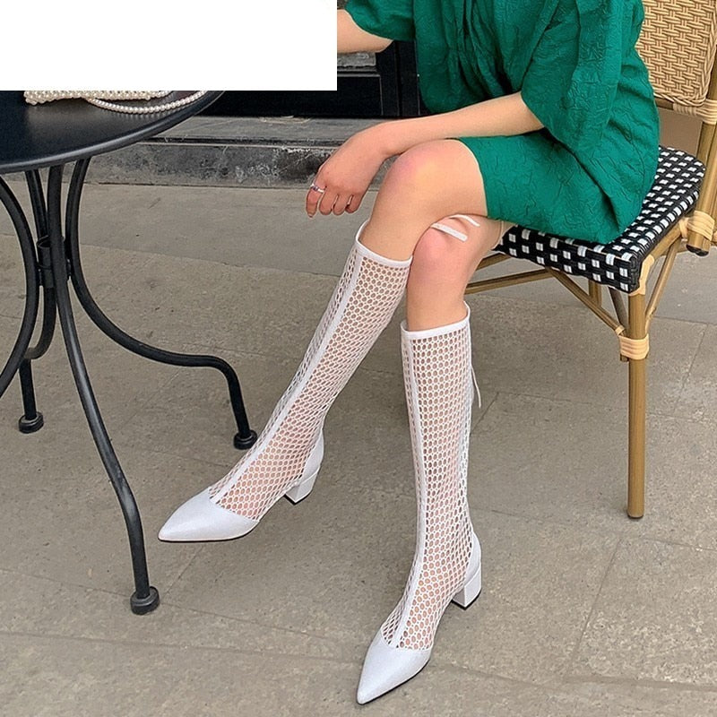 woloong  Women Sandals Boots Summer New Gladiator Zipper Mesh Breathable Fashion Boots Designer Shoe Women Black Women Boots