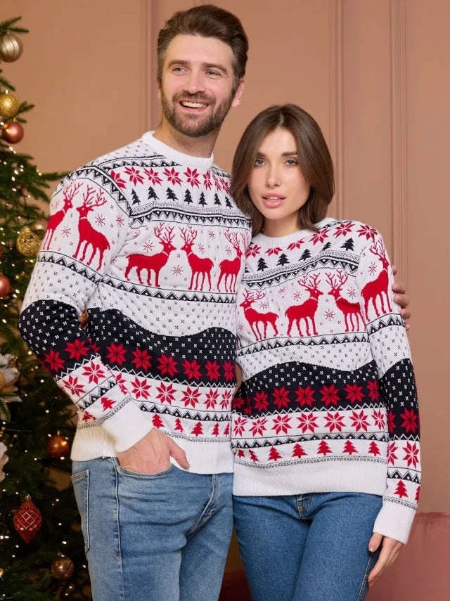 New Winter Mom Dad Kids Matching Knitting Sweaters Christmas Family Couples Jumpers Warm Thicken Casual Knitwear Xmas Look New Year