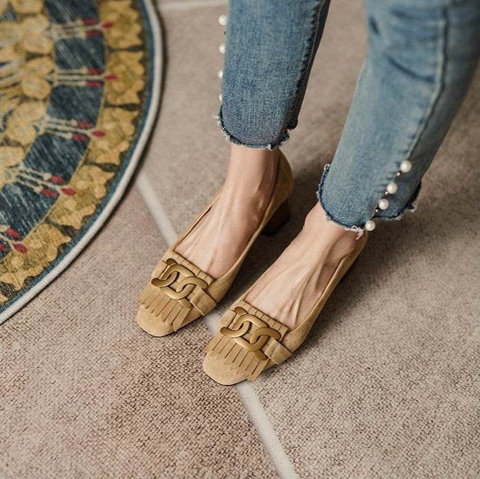 woloong  New High Heels Shoes Women's Beige Apricot Elegant Metal Decorations Professional Style Shose Office Lady Pumps
