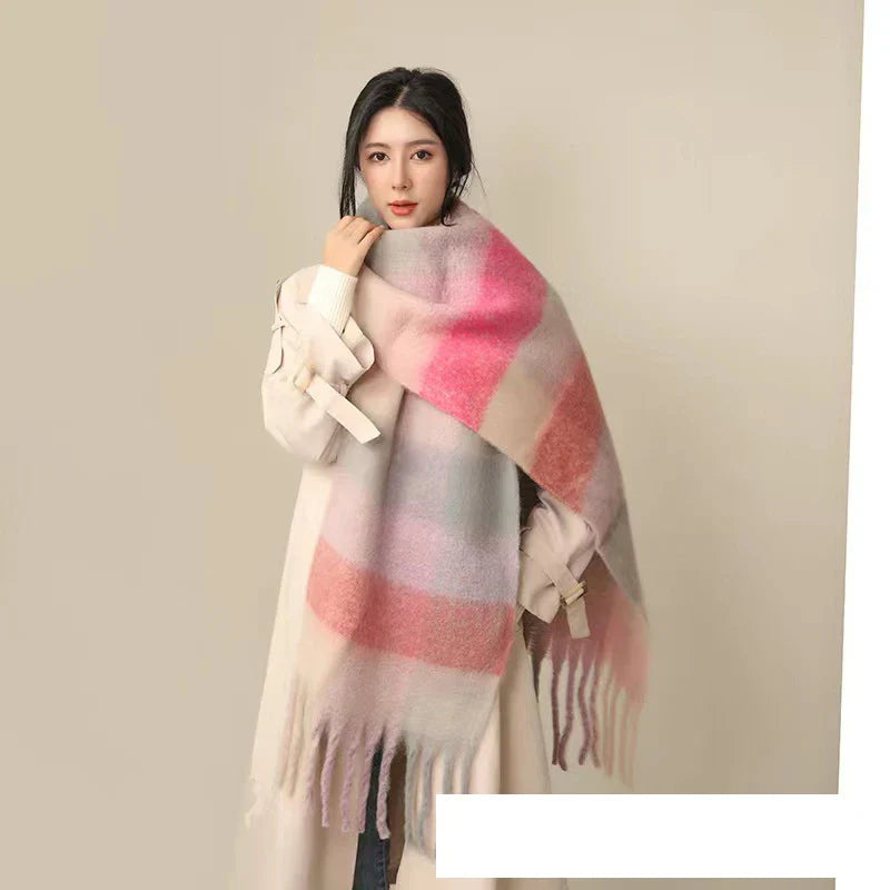 Thick Warm Winter Scarf  New Women Plaid Design Pashmina Shawls Cashmere Shawl Lady Wrap Tassel Scarves Knitted Men Foulard
