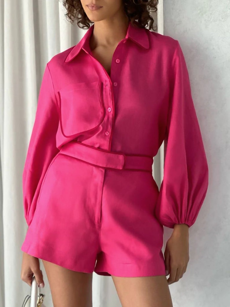 Linen Lantern Sleeve Blouses Shorts 2 Pieces Suits Cotton Loose Shorts Patchwork Tops Sets Fashion Women Vacation Outfits