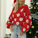 Ladies Cute Sweater Autumn/Winter New O-Neck Lantern Sleeve Loose Knitted Tops Traf Pullover Father Christmas Sweaters New Year
