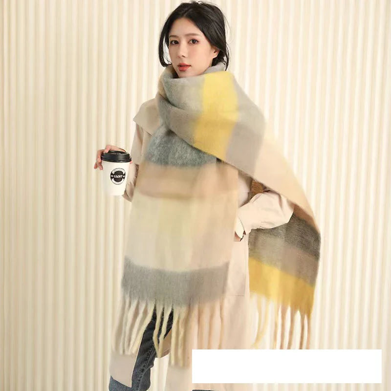 Thick Warm Winter Scarf  New Women Plaid Design Pashmina Shawls Cashmere Shawl Lady Wrap Tassel Scarves Knitted Men Foulard