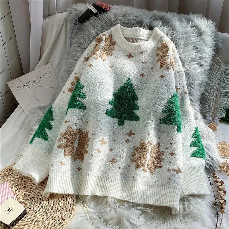 Christmas sweater women loose outer wear autumn and winter tide brand new men and women all-match casual lazy knit sweater New Year