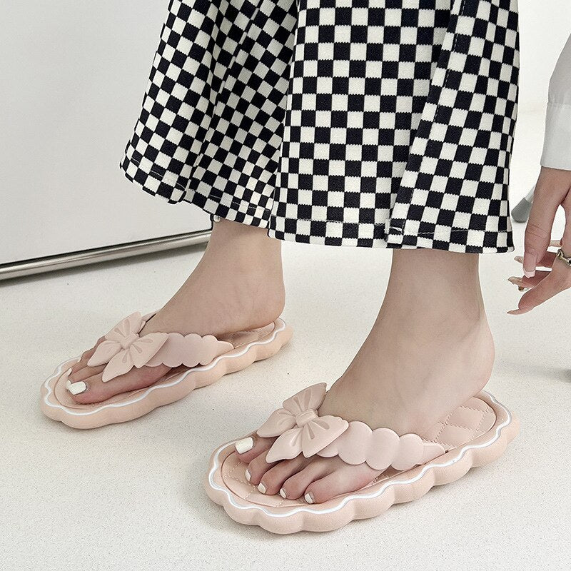 Cute Bowknot Women's Slippers  New Summer Indoor and Outdoor Flip Flops Beach Smooth Ladder Home Non-slip EVA Slippers